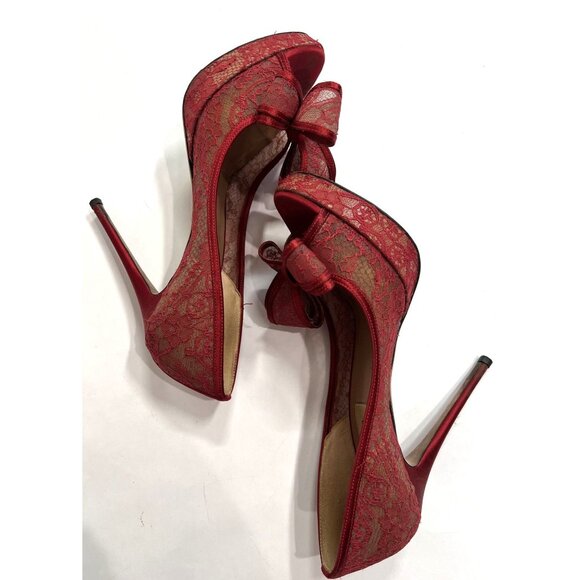 Valentino Bow TIe Pumps in Red Lace - Picture 9 of 11